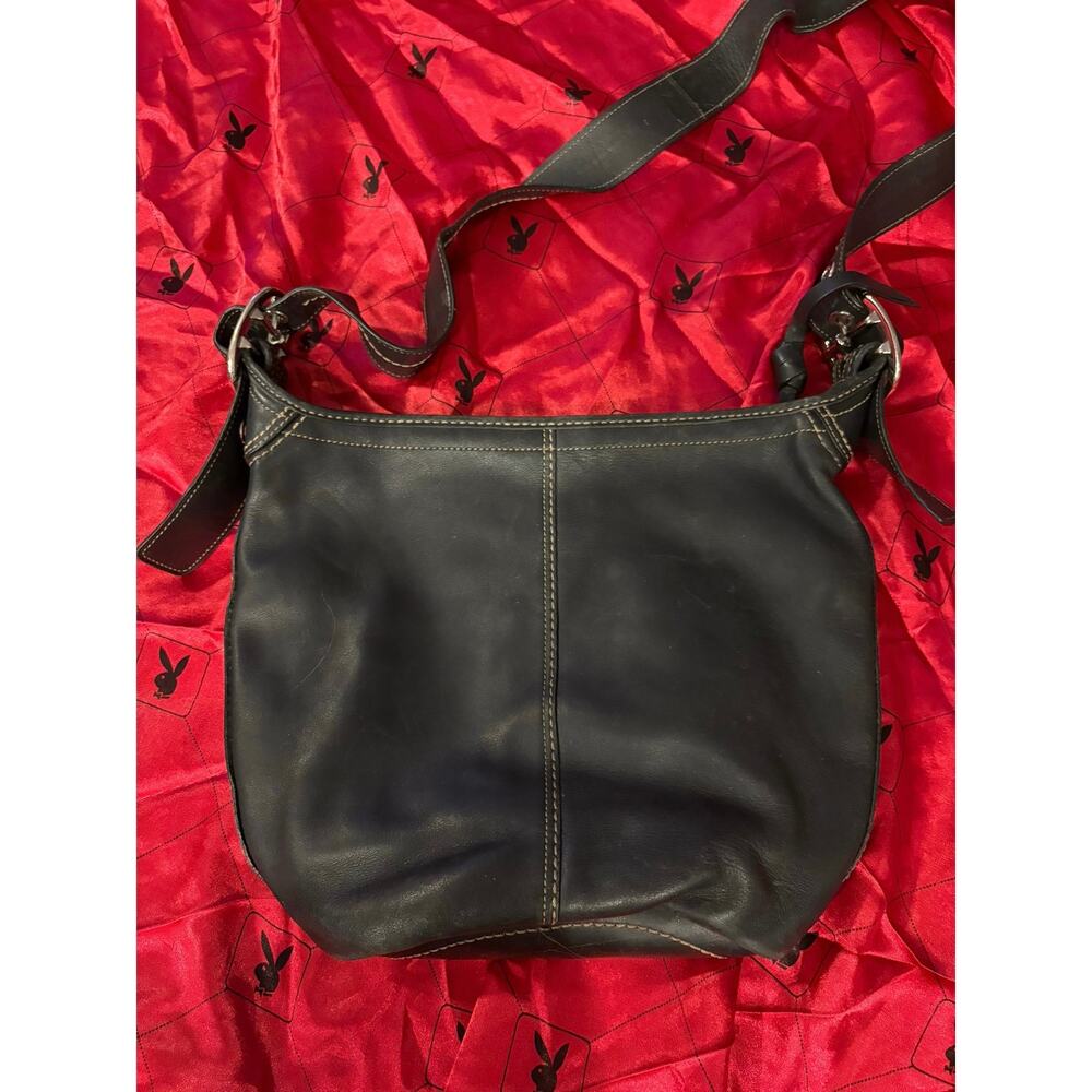 Vintage Coach Hobo Bag Black Silver Buckles and Grommets Oval Bottom